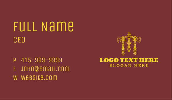 Gold Medieval Axe Rose Business Card Design Image Preview