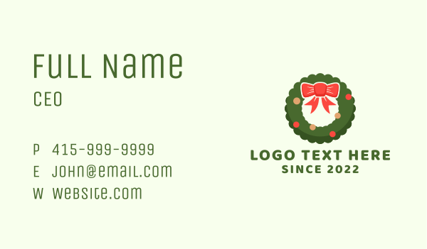Ribbon Holiday Wreath Business Card Design Image Preview