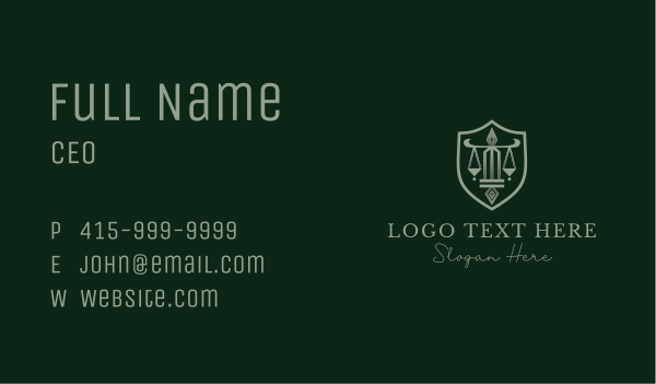 Legal Scale Pillar Shield Business Card Design Image Preview