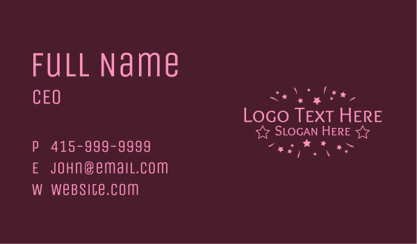 Pink Festive Star Wordmark  Business Card Design Image Preview