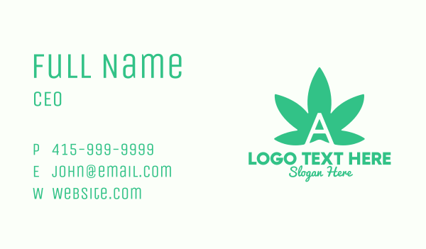 Green Cannabis Letter A Business Card Design
