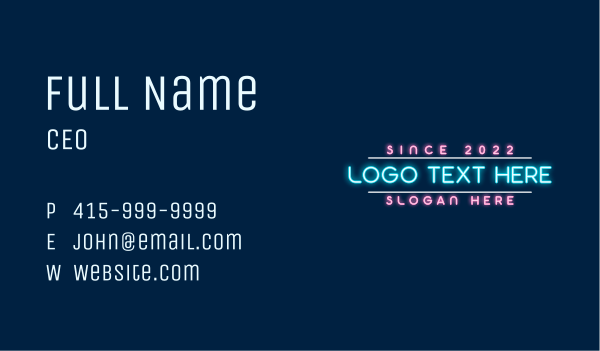 Neon Signage Wordmark Business Card Design Image Preview