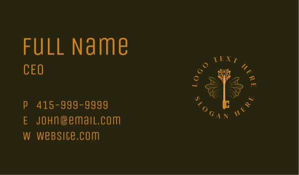 Vintage Key Wings Business Card Design Image Preview