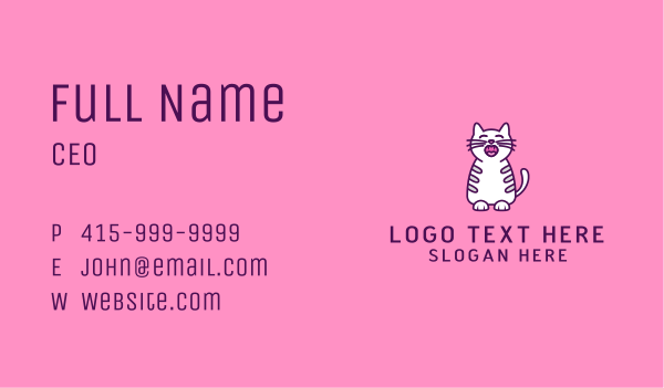 Pink White Cat  Business Card Design Image Preview