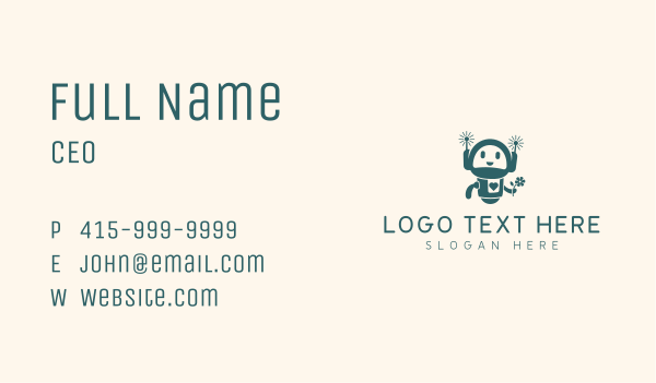 Flower Heart Cute Robot Business Card Design Image Preview