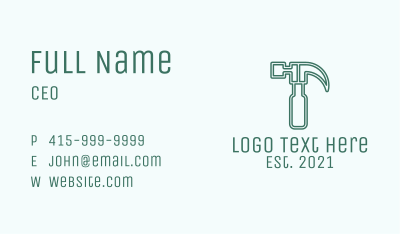 Green Hammer Line Art  Business Card Image Preview