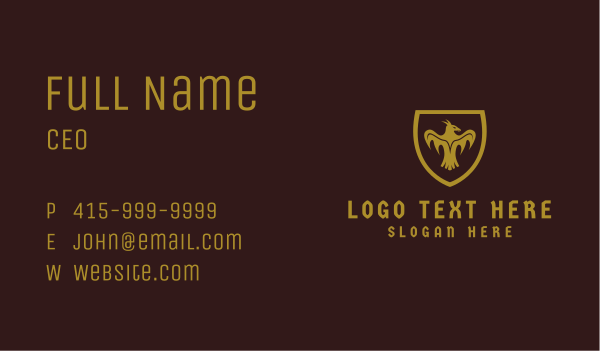 Gold Medieval Bird Shield  Business Card Design Image Preview