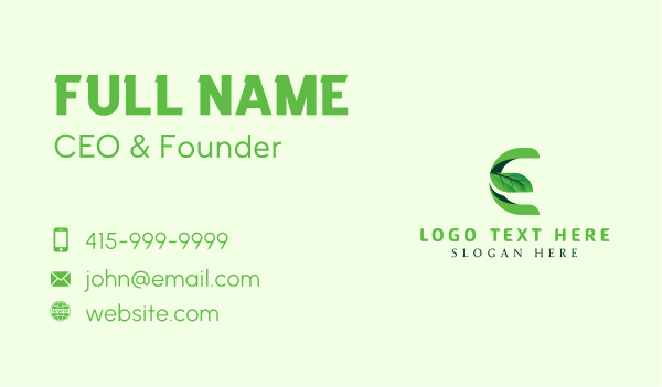 Nature Leaf Letter E Business Card Design