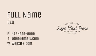Hipster Script Wordmark Business Card Image Preview