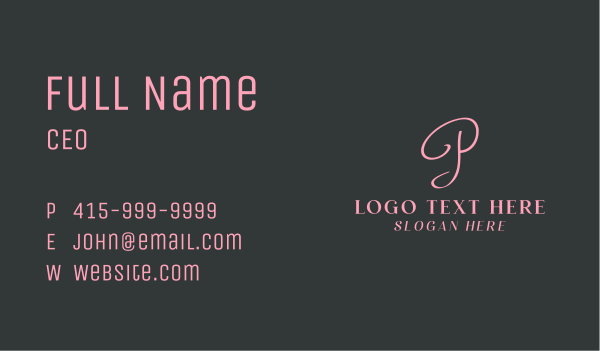 Feminine Pink Letter P  Business Card Design Image Preview