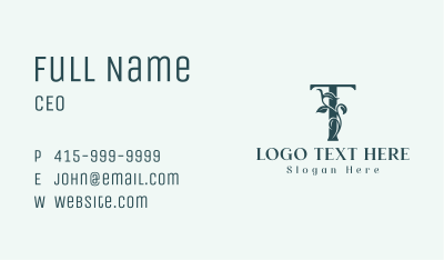 Green Organic Letter T Business Card Image Preview