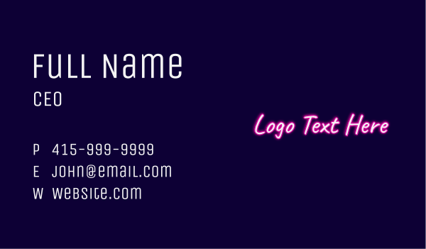 Neon Pink Cursive Wordmark Business Card Design Image Preview