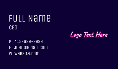 Neon Pink Cursive Wordmark Business Card Image Preview