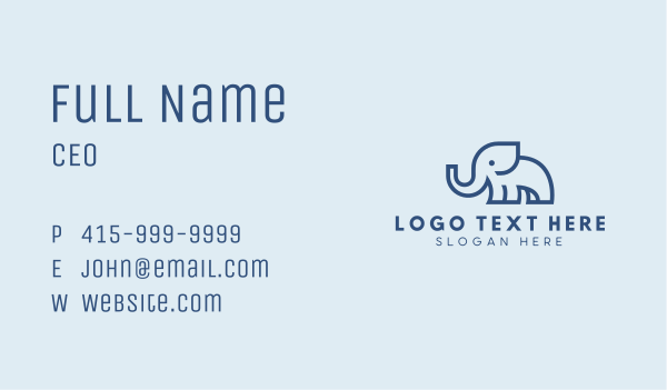 Blue Minimalist Elephant Business Card Design Image Preview