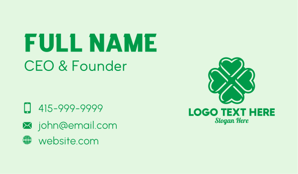 Green Heart Shamrock  Business Card Design