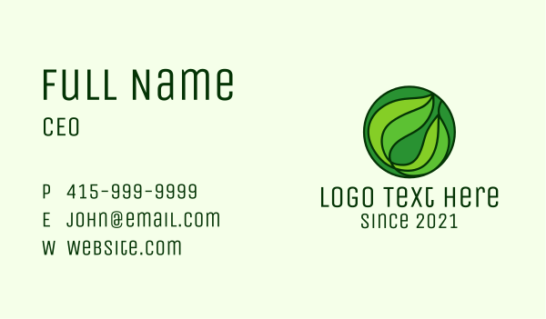 Round Green Leaf Business Card Design Image Preview