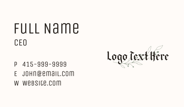 Floral Blackletter Wordmark Business Card Design Image Preview