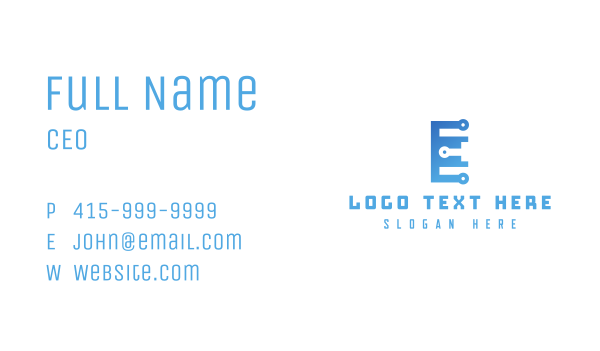 Blue Circuit Letter E Business Card Design Image Preview