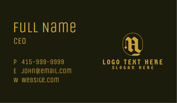 Golden Gothic Typography Letter M Business Card Design Image Preview