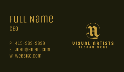 Golden Gothic Typography Letter M Business Card Image Preview