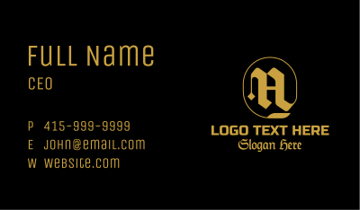Golden Gothic Typography Letter M Business Card