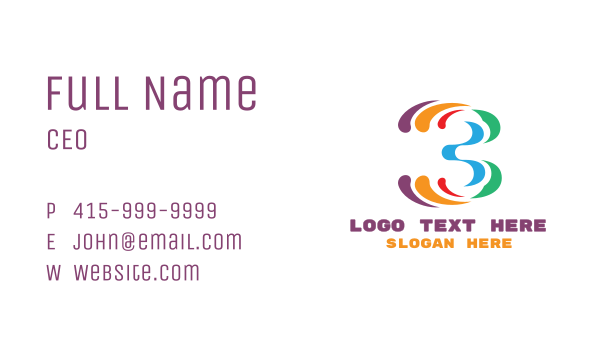 Colorful Number 3 Business Card Design Image Preview