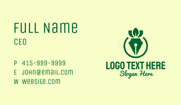 Green Herbal Pen Business Card Design Image Preview