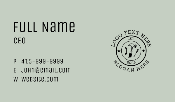 Black Handyman Tool  Business Card Design