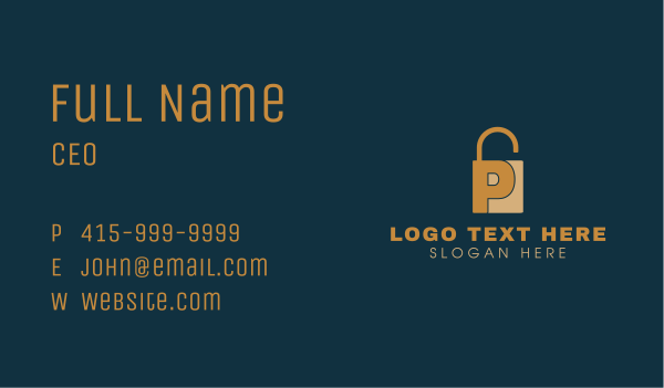 Golden Padlock Letter P Business Card Design Image Preview