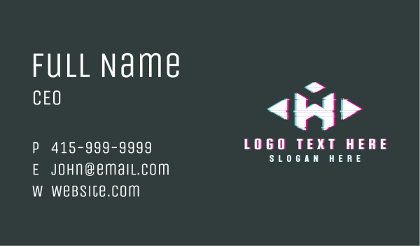 Glitch Letter W Business Card Design Image Preview