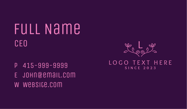 Pink Floral Ornament Letter Business Card Design Image Preview