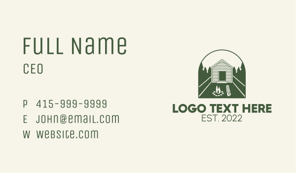 Campfire Log Cabin Business Card Design Image Preview