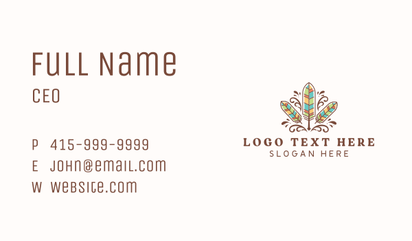 Boho Feather Quill Pen Business Card Design Image Preview