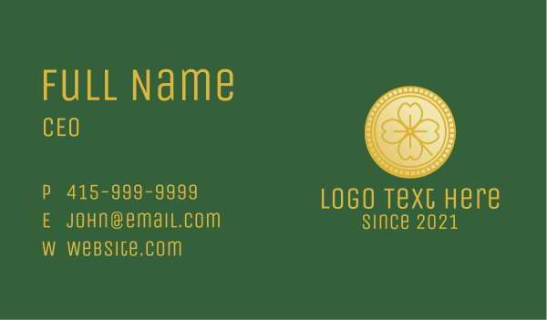 Clover Leaf Coin  Business Card Design Image Preview