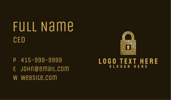 Gold Maze Padlock Business Card Design Image Preview