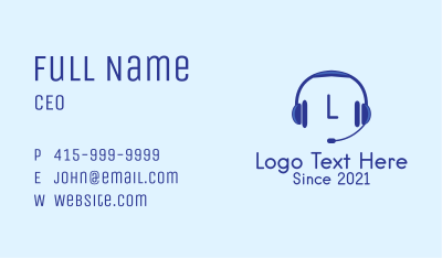 Blue Headphones Letter Business Card Image Preview