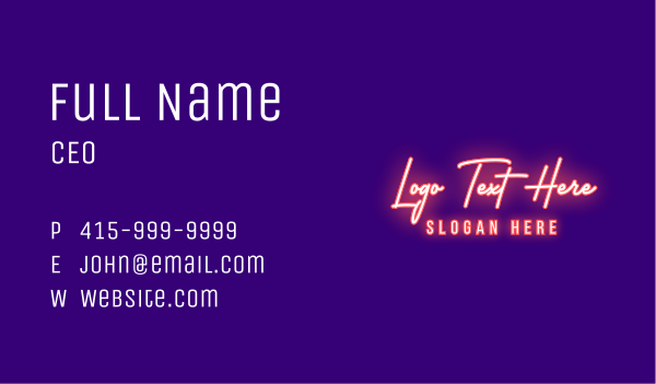 Neon Signature Light Business Card Design Image Preview