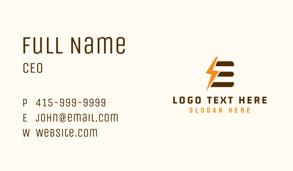 Electric Bolt Letter E  Business Card Design Image Preview