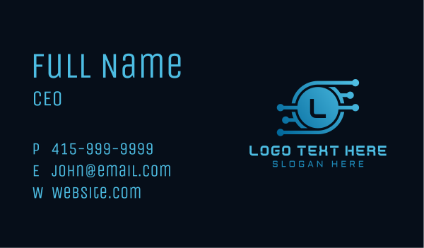 Blue Circuit Lettermark Business Card Design Image Preview