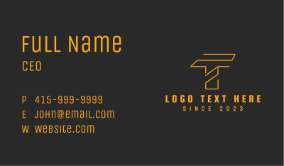 Gold Modern Letter T Business Card Image Preview