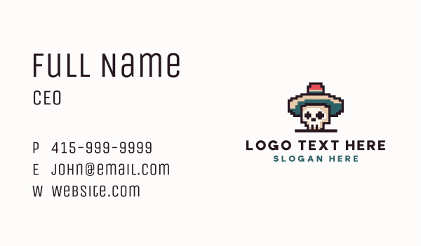 Pixel Skull Sombrero Business Card Design Image Preview