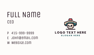 Pixel Skull Sombrero Business Card Image Preview