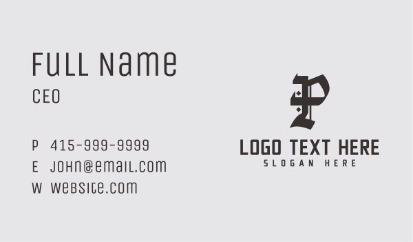 Gothic Calligraphy Letter P Business Card Design Image Preview