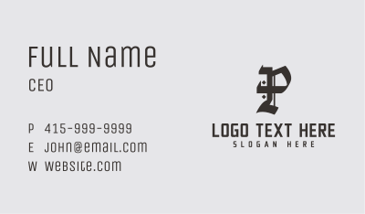 Gothic Calligraphy Letter P Business Card Image Preview