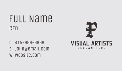 Gothic Calligraphy Letter P Business Card Image Preview