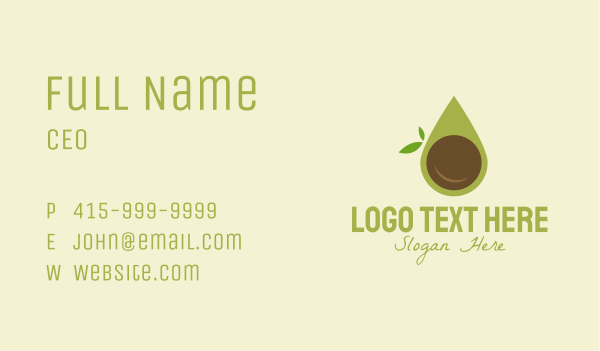 Organic Avocado Droplet Business Card Design Image Preview