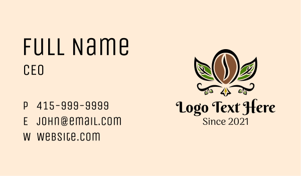 Organic Coffee Bean Leaf Business Card Design Image Preview
