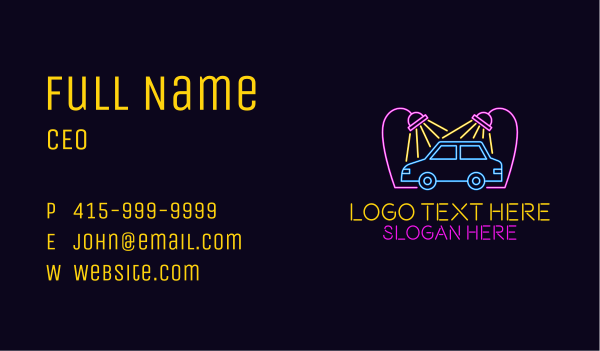 Neon Car Wash Signage Business Card Design Image Preview