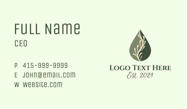 Leaf Vine Oil Droplet Business Card Design Image Preview