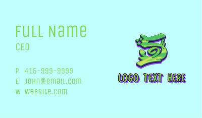 Green Graffiti Art Number 5 Business Card Image Preview